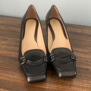 Cole Haan Black Leather Square Toe Kitten Heel Size 7.5B